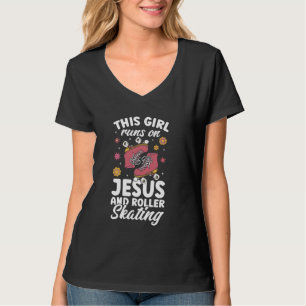 Dit meisje loopt op Jezus en rolschaatsen meisjes T-shirt