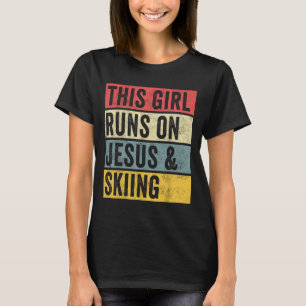 Dit meisje loopt op Jezus en skiër sneeuwjet T-shirt