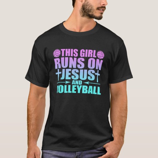Dit meisje loopt op Jezus en Volleybal nieuwheid T-shirt (Voorkant)