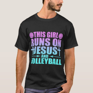 Dit meisje loopt op Jezus en Volleybal nieuwheid T-shirt