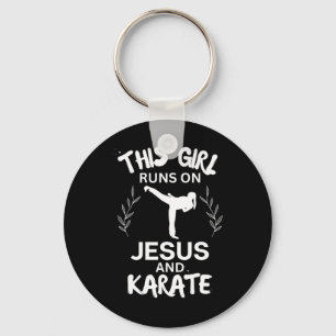 Dit meisje rent op Jesus en Karate Christelijk Kar Sleutelhanger
