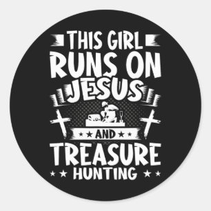 Dit meisje rent op Jezus en op jacht naar schatten Ronde Sticker
