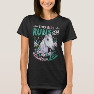 Dit meisje rijdt op paarden en Jezus meisjes paard T-shirt