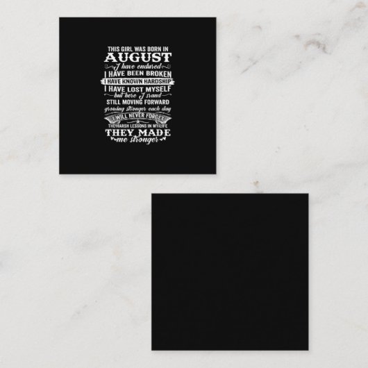 Dit meisje werd geboren in augustus 2010. vierkante visitekaartje (Voorkant / Achterkant)
