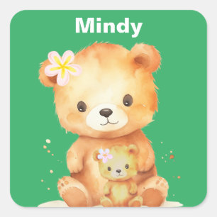 Dit mooie mama en baby beer hangen gewoon uit vierkante sticker