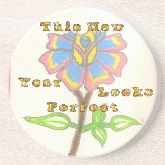 Dit nieuwe jaar ziet er perfect uit Floral Text Ar Zandsteen Onderzetter (Voorkant)