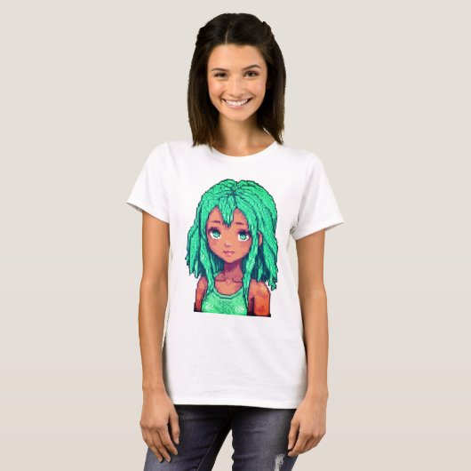 Dit pixelart-personage, "Emerald Dreamer", is radi T-shirt (Voorkant volledig)