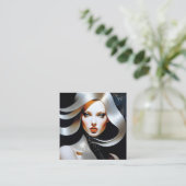 Dit portret van een vrouw is minimaal in beide kle vierkante visitekaartje (Staand voorkant)