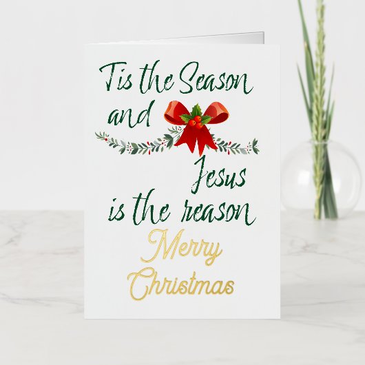 Dit seizoen is Jezus de reden Vrolijk Kerstfeest Folie Feestdagenkaart (Voorkant)