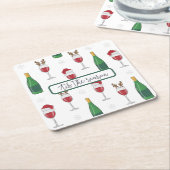 Dit seizoen Kerstmis Santa Rendier Wijn Sneeuw Kartonnen Onderzetters (Schuin)