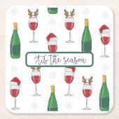 Dit seizoen Kerstmis Santa Rendier Wijn Sneeuw Kartonnen Onderzetters (Voorkant)