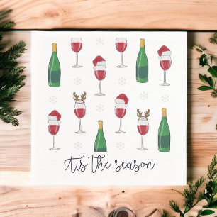 Dit seizoen Kerstmis Santa Rendier Wijn Sneeuw Servet