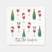 Dit seizoen Kerstmis Santa Rendier Wijn Sneeuw Servet (Voorkant)