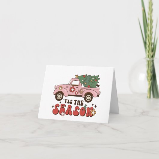 Dit seizoen roze retro geïllustreerde kerst kaart (Voorkant)