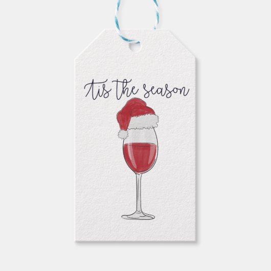 Dit seizoen Santa Hat Wine Holiday Cadeaulabel (Voorkant)