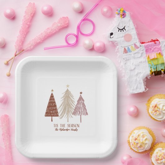 Dit seizoen Vrolijke kerstbomen Vakantie Chic Papieren Bordje (Feest)