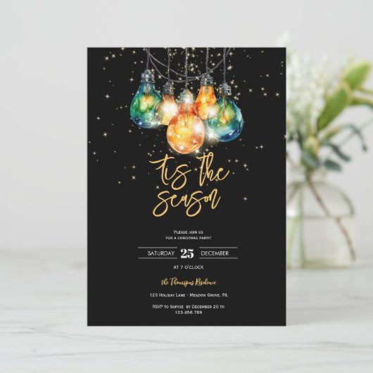 Dit seizoen, zwart, kerstverlichting feest kaart (Staand voorkant)