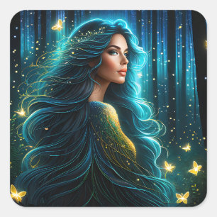 Dit surrealistische portret van een mooie vrouw me vierkante sticker