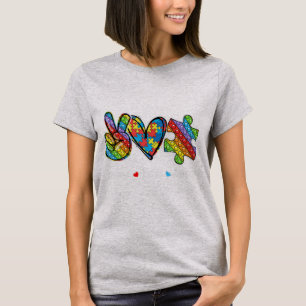 Dit t-shirt met vredeshand, hartvorm en pop is