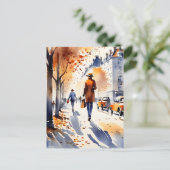 Dit urban art aquarel schilderij is een herfst briefkaart (Staand voorkant)