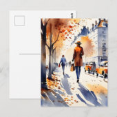 Dit urban art aquarel schilderij is een herfst briefkaart (Voorkant / Achterkant)