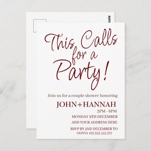 Dit vraagt om een feest grappige co-ed paar douche briefkaart (Voorkant / Achterkant)