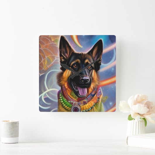 Dit wereldtrippy German Shepherd Vierkante Klok (Huis)
