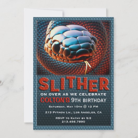 Dither Snake Reptile Birthday Party Invitation Kaart (Voorkant)
