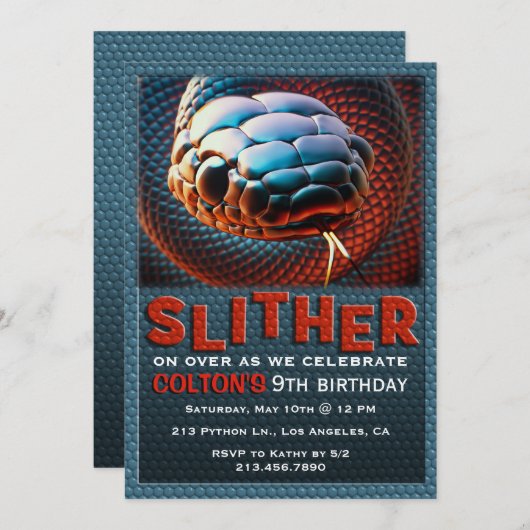 Dither Snake Reptile Birthday Party Invitation Kaart (Voorkant / Achterkant)