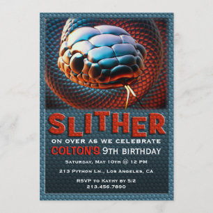 Dither Snake Reptile Birthday Party Invitation Kaart