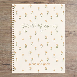 Ditsy Bloem Boho Wilde Bloem Beige Naam Tekst Notitieboek