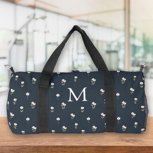 Ditsy bloem boho wilde bloem donkerblauw monogram plunjezak
