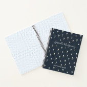 Ditsy Bloem Boho Wilde Bloem Donkerblauwe Naam Tek Notitieboek (Binnen)
