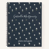 Ditsy Bloem Boho Wilde Bloem Donkerblauwe Naam Tek Notitieboek (Voorkant)