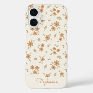 Ditsy Bloem Boho Wilde Bloem Neutraal Beige Naam iPhone 16 Hoesje