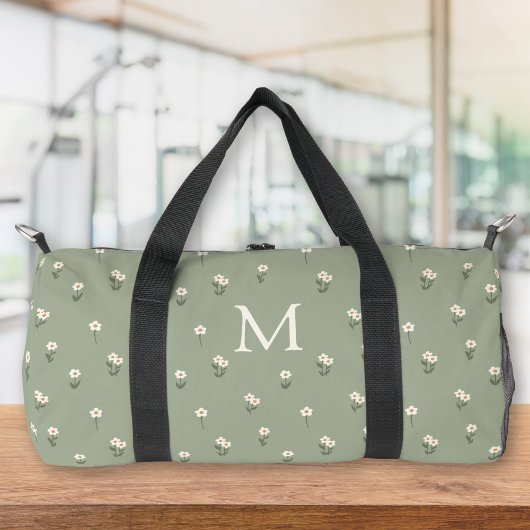 Ditsy Bloem Boho Wilde Bloem Salie Groen Monogram Plunjezak