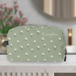 Ditsy Bloem Boho Wilde Bloem Salie Groen Naam Toilettasje