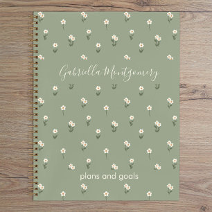 Ditsy Bloem Boho Wilde Bloem Salie Groene Naam Tek Notitieboek