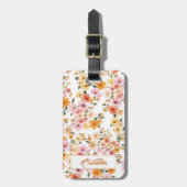 Ditsy Bloemenpatroon Geel Sinaasappel Patroon Bagagelabel (Voorkant verticaal)