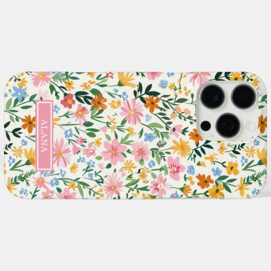 Ditsy Bloementuin met Initialen Case-Mate iPhone Case (Achterkant (horizontaal))