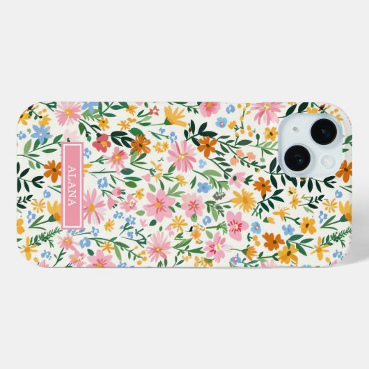 Ditsy Bloementuin met Initialen Case-Mate iPhone Case (Achterkant (horizontaal))