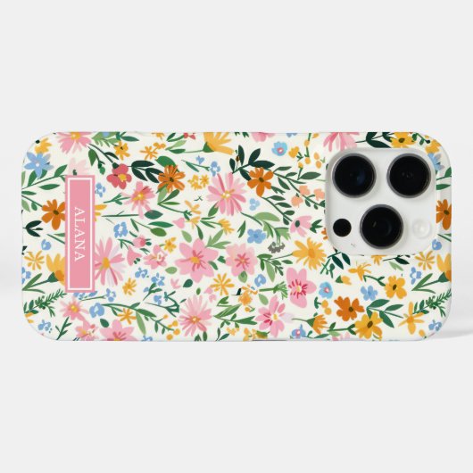 Ditsy Bloementuin met Initialen Case-Mate iPhone Case (Achterkant (horizontaal))
