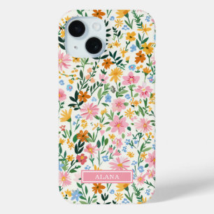 Ditsy Bloementuin met Initialen iPhone 15 Case
