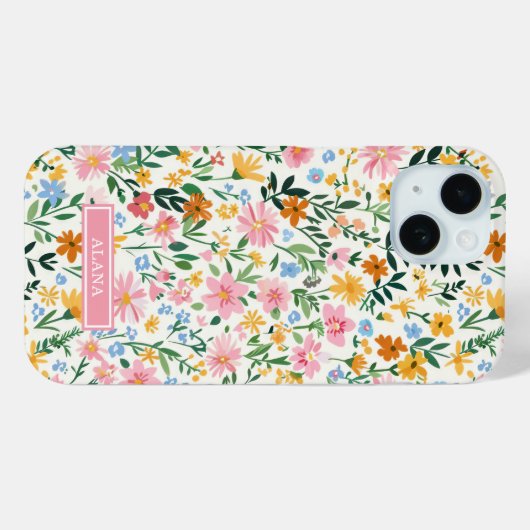 Ditsy Bloementuin met Initialen Case-Mate iPhone Case (Achterkant (horizontaal))