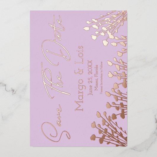 Ditsy Bloemige Save the Date Geperste  Folie Uitnodiging (Voorkant)