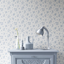 Ditsy bloempatroon kusthuisje blauw wit behang
