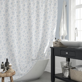 Ditsy bloempatroon kusthuisje blauw wit douchegordijn