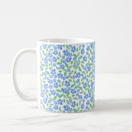  Ditsy Blue White Periwinkle Flowers Koffiemok (Links)
