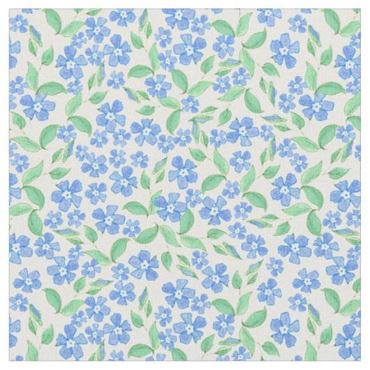 Ditsy Blue White Periwinkle Flowers Stof (Close Up)