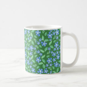 Ditsy Bright Blue Periwinkles op Green Floral Koffiemok